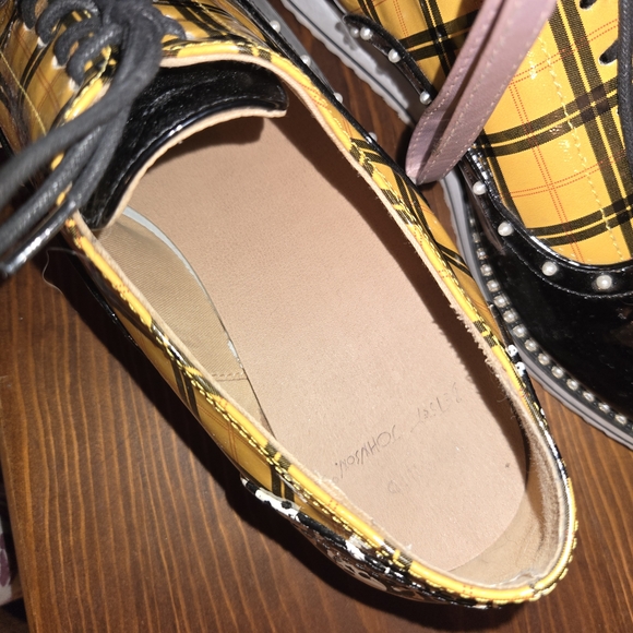 Betsey Johnson Yellow Plaid Oxford Shoes - Picture 5 of 6